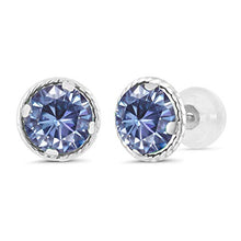 Load image into Gallery viewer, Gem Stone King 14K White Gold Stud Earrings Vivid Persian Blue Round 2.00ct (DEW) Created Moissanite