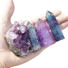 Load image into Gallery viewer, Mimosa Healing Crystal Wands,Mini Size Natural Crystal Quartz Standing Point|1-2.5'' Amethyst Crystal,Rainbow Fluorite Crystal &Natural Black Tourmaline in Quartz Crystal Tower&Deep Amethyst Cluster