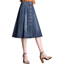 Load image into Gallery viewer, Nantersan Womens Button Front Midi Denim Jean Skirts High Waist A-Line Flare Pleated Chic Skirt