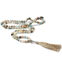 Load image into Gallery viewer, BALIBALI 108 Mala Beads Necklace Semi-Precious Gem Stones Meditation Necklace 108 Hand Knotted Japa Mala Beaded Tassel Necklace with Tree of Life Pendant