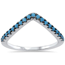 Load image into Gallery viewer, Blue Apple Co. Chevron Midi V Ring Half Eternity Round Simulated Nano Turquoise 925 Sterling Silver