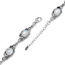 Load image into Gallery viewer, Silvershake 8x6mm Oval Natural Moonstone 925 Sterling Silver Leaf Vintage Inspired 7 to 8.5 Inch Adjustable Bracelet