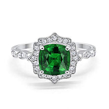Load image into Gallery viewer, Blue Apple Co. Halo Art Deco Engagement Ring Cushion Simulated Emerald Round Cubic Zirconia 925 Sterling Silver, Size-8