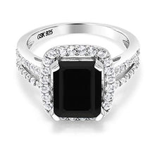 Load image into Gallery viewer, Gem Stone King 925 Sterling Silver Black Onyx Women's Engagement Ring (3.75 Cttw Emerald Cut, Gemstone Birthstone) (Size 6)