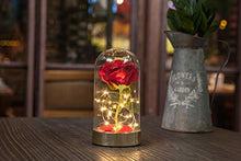 Load image into Gallery viewer, HOMESEASONS Red Rose in Glass Dome,Beauty and The Beast Red Rose Pre-Lit Silk Rose 7 3/4" H (Metal Base)