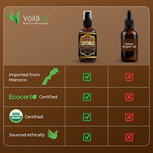 Load image into Gallery viewer, VoilaVe USDA and ECOCERT Pure Organic Moroccan Argan Oil for Skin, Nails & Hair Growth, Anti-Aging Face Moisturizer, Cold Pressed, Hair Moisturizer, Rich in Vitamin E & Carotenes, 4 fl oz