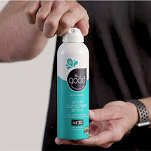 Load image into Gallery viewer, All Good Sport Sunscreen Spray - UVA/UVB Broad Spectrum SPF 30 - Water Resistant, Coral Reef Friendly - Zinc, Calendula, Aloe (6 oz)