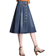 Load image into Gallery viewer, VNDFLAG Button Front Denim Skirts for Women Knee Length A-Line Pleated Wrap Midi Blue Jean Skirt Size S
