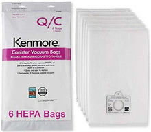 Load image into Gallery viewer, Kenmore HEPA Vacuum Bags C Q - Kenmore and Sears Style Q/C Bags for Canister Vacuum Cleaners. Also Fits Kenmore 5055, 50557, 50558. Part Number 20-53292. Package of 6 Premium HEPA Synthetic Bags.