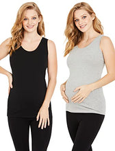 Load image into Gallery viewer, Motherhood Maternity Women's Maternity BumpStart 2 Pack Sleeveless Tank Tops, Black/Grey, Medium