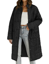 Load image into Gallery viewer, ZESICA Women's Button Down Quilted Coat Winter Long Sleeve Stand Collar Oversized Puffer Jacket Outerwear with Pockets,Black,Large