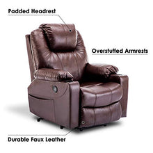 Load image into Gallery viewer, Mcombo Large Power Lift Recliner Chair with Massage and Heat for Elderly Big and Tall People, 3 Positions, 2 Side Pockets and Cup Holders, USB Ports, Faux Leather 7517 (Large, Dark Brown)