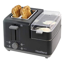 Load image into Gallery viewer, West Bend 78500 2-Slice Breakfast Station Wide Slot Toaster with Removable Crumb Includes Meat and Vegetable Warming Tray with Egg Cooker and Poacher Certified, Black