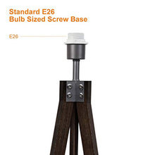 Load image into Gallery viewer, LEPOWER Wood Tripod Floor Lamp, Mid Century Standing Reading Light for Living Room, Bedroom, Study Room and Office, Modern Design, Flaxen Lamp Shade with E26 Lamp Base (Walnut)