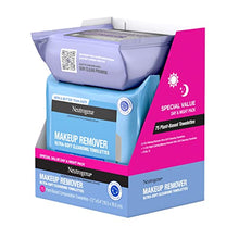 Load image into Gallery viewer, Neutrogena Day & Night Wipes, Makeup Remover Face Cleansing Towelettes & Night Calming Facial Cloths, 100% Plant Based Fibers Wipe Away Dirt, Alcohol-Free, 3 Packs of 25 ct, 75 ct