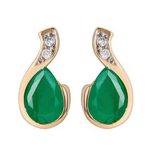Load image into Gallery viewer, 10k Yellow Gold Genuine Pear-Shape Emerald and Diamond Earrings