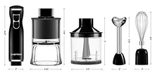 Load image into Gallery viewer, Chefman Electric Spiralizer & Immersion Blender/Vegetable Slicer 6-IN-1 Food Prep Combo Kit, Includes 3 Spiralizing Blade Attachments, Zoodle Maker; Grate, Ribbon, Spiral, Blend, Chop, and Puree,Black