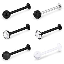 Load image into Gallery viewer, Dyknasz 16G Stainless Steel Labret Studs Monroe Lip Rings Retainer Cartilage Tragus Nail Conch Helix Earring Barbell Piercing Jewelry with Clear Diamond CZ for Women Men Black