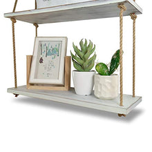 Load image into Gallery viewer, ASLINY Rustic Floating Corner Shelves Wall Mounted, 2 Tier Wood Storage Shelf Handmade (Distressed White)