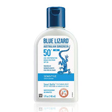 Load image into Gallery viewer, BLUE LIZARD Sensitive Mineral Sunscreen with Zinc Oxide, SPF 50+, Water Resistant, UVA/UVB Protection with Smart Bottle Technology - Fragrance Free, 5 oz