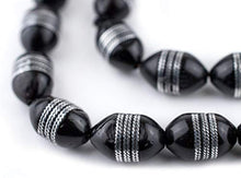 Load image into Gallery viewer, 33 Premium Silver Inlaid Striped Oval Arabian Prayer Beads (14x9mm), Islamic Tasbih, Ramadan Gift, Middle Eastern Beads - The Bead Chest