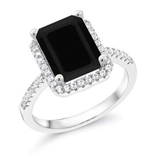 Load image into Gallery viewer, Gem Stone King 925 Sterling Silver Black Onyx Women's Ring (3.49 Cttw 10X8MM Emerald Cut) (Size 6)