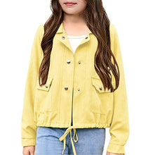 Load image into Gallery viewer, Girls Lightweight Button Down Tops with Pocket Solid Long Sleeve Fall Jackets Drawstring Lapel Casual Coats 5-14 Year