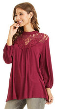 Load image into Gallery viewer, SONJA BETRO Knit Lace Yoke Mockneck Cap Sleeve Tunic Top Small Burgundy