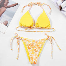 Load image into Gallery viewer, Women's Two Piece Bikini Swimsuit Set Floral Padded Top Tie Side Triangle Thong Bathing Suit Yellow