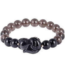 Load image into Gallery viewer, Jewever Black Obsidian Fox Bracelet Stretch Natural Gemstone Healing Crystal Charm Foxes Jewelry Gifts for Women 10mm