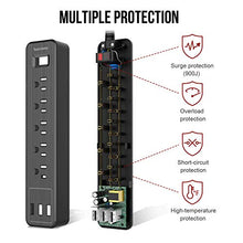 Load image into Gallery viewer, SUPERDANNY USB Surge Protector Power Strip Mountable Extension Cord Multiple Protection 5 Outlet 3 USB Port with Hook & Loop Fastener for iPhone iPad PC Home Office Travel Black