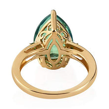 Load image into Gallery viewer, 925 Sterling Silver Vermeil Yellow Gold Plated Pear Peacock Triplet Quartz Chrome Diopside Ring Engagement Wedding Anniversary Bridal Jewelry for Women Size 8 Ct 4.4