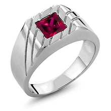 Load image into Gallery viewer, Gem Stone King 1.71 Ct Princess Red Created Ruby 925 Sterling Silver Men's Ring (Size 8)
