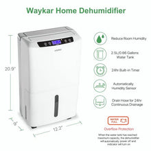 Load image into Gallery viewer, Waykar 2000 Sq. Ft Dehumidifier for Home and Basements, with Auto or Manual Drainage, 0.66 Gallon Water Tank Capacity