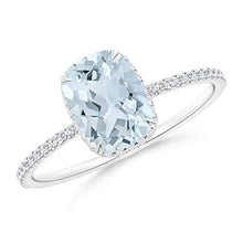 Load image into Gallery viewer, Thin Shank Cushion Cut Aquamarine Ring With Diamond Accents in 14K White Gold (8x6mm Aquamarine)