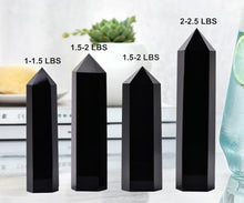 Load image into Gallery viewer, MOGEMT Large Black Obsidian Crystal Tower Natural Healing Crystal Point Wand Obelisk 6 Faceted Reiki Chakra Meditation Therapy Home Decor Gift 1.5-2 LBS