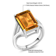 Load image into Gallery viewer, Gem Stone King 925 Sterling Silver Yellow Citrine Women's Solitaire Engagement Ring (8.20 Cttw Emerald Cut, Gemstone Birthstone) (Size 7)