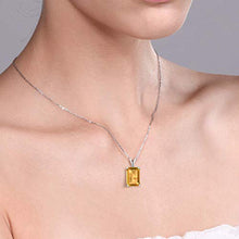 Load image into Gallery viewer, Gem Stone King Sterling Silver Yellow Citrine and White Diamond Pendant Necklace (8.22 cttw Gemstone Birthstone Emerald Cut 14X10MM with 18 Inch Silver Chain)