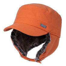 Load image into Gallery viewer, Jeff & Aimy Mens Winter Baseball Army Cap Trapper Warm Lined Military Hunting Hat Women Faux Fur Ear Flaps Muffs Ski Cold Weather Elmer Fudd Orange 58-60CM