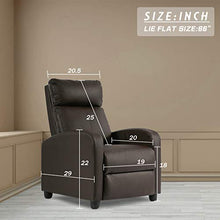 Load image into Gallery viewer, Recliner Chair for Living Room Massage Recliner Sofa Reading Chair Winback Single Sofa Home Theater Seating Modern Reclining Chair Easy Lounge with PU Leather Padded Seat Backrest (Brown)