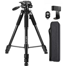 Load image into Gallery viewer, 64-inch Tripod, Ultra Stable Aluminum Tripod Stand for Camera & Cell Phone with Phone Tripod Mount and Remote Shutter, Ideal for Videos, Vlogs and Social Media Live - Black