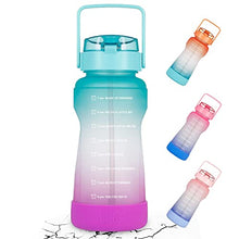 Load image into Gallery viewer, BOTTLE BOTTLE Half Gallon/64 oz Water Bottle with Straw Big Handle Protective Silicone Boot Sports Water Bottle with Time Marker Leak Proof Reusable Water Jug for Adult and Kids (blue purple)