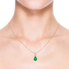 Load image into Gallery viewer, Emerald Teardrop Pendant with Diamond in 14K Rose Gold (8x6mm Emerald)