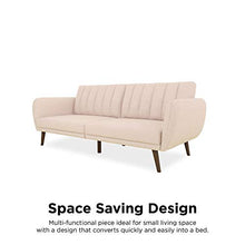 Load image into Gallery viewer, Novogratz Brittany Sofa Futon, Premium Linen Upholstery and Wooden Legs, Pink Linen
