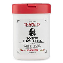 Load image into Gallery viewer, Thayers Alcohol Free Witch hazel Rose Petal TONING TOWELETTES with Aloe Vera, 30Towelettes