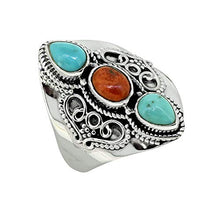 Load image into Gallery viewer, YoTreasure Turquoise Solid 925 Sterling Silver 3 Stone Designer Ring Jewelry