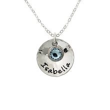 Load image into Gallery viewer, Sterling Silver Personalized Domed and Hammered One Name Necklace. Customize with Your Choice of Characters. Hammered Finish. Includes 925 Chain and Swarovski Birthstone. Gifts for Her, Mother, Wife