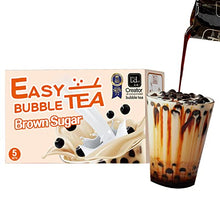 Load image into Gallery viewer, EASY BUBBLE TEA, Brown Sugar Flavor, Authentic instant Boba tea Bubble tea Pearl tapioca Milk Tea Kit, under 1minute (Molasses with Boba,Paper Straws,microwaveable cup 5 Servings)