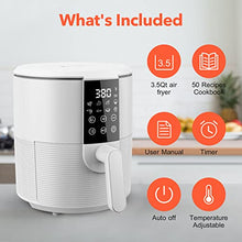 Load image into Gallery viewer, Kitcher3.5Qt Air Fryer LED Touch Digital Screen Hot Air Fryers Oven Oilless Cooker with Temperature Control 60 Minutes Timer Non-stick Fry Basket 50 Recipes Auto Shut Off Feature (White)