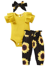 Load image into Gallery viewer, Preemie Newborn Baby Girls Clothes Infant Little Kids Romper Bodysuit Pants Headband Clothing Set Summer Outfits (Yellow Sunflower 01, 0-3 Months)